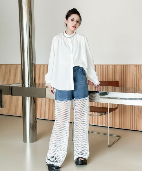Splicing Mesh Denim